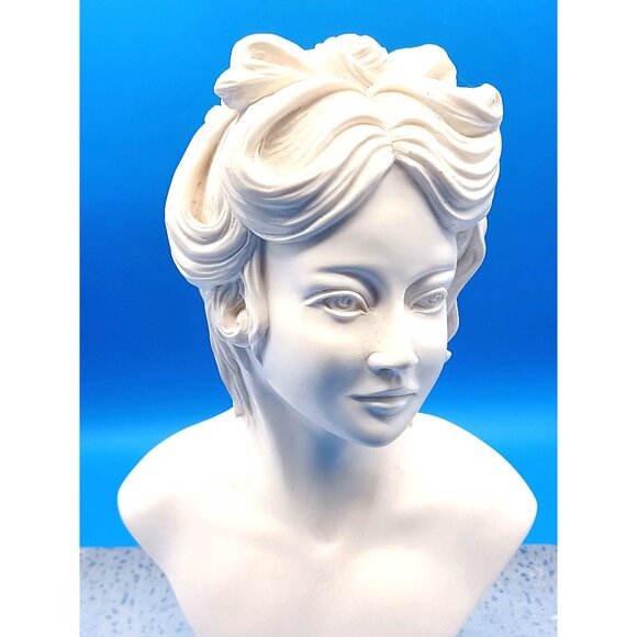 White Bust Elegant Woman Grecian Maiden Intricate Hairstyle Cast Marble Statue - Picture 8 of 9